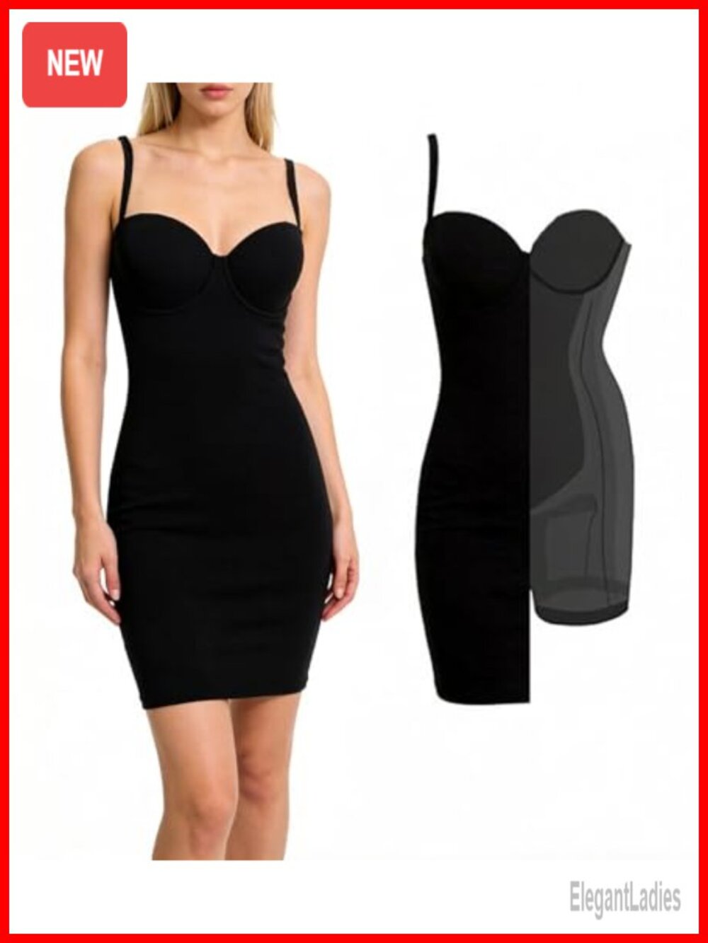 Women's Shapewear Dress Built-in Bra Adjustable Detachable Straps Bodycon Mini